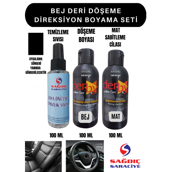 3'Lü Derby Bej Deri Oto Direksiyon Döşeme Boyama Seti ürün görseli 1