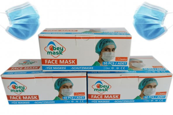 BeyMask 3 Katlı Full Ultrasonik Telli Meltblown Kumaş Cerrahi Maske 50'li 3 Kutu ürün görseli 1