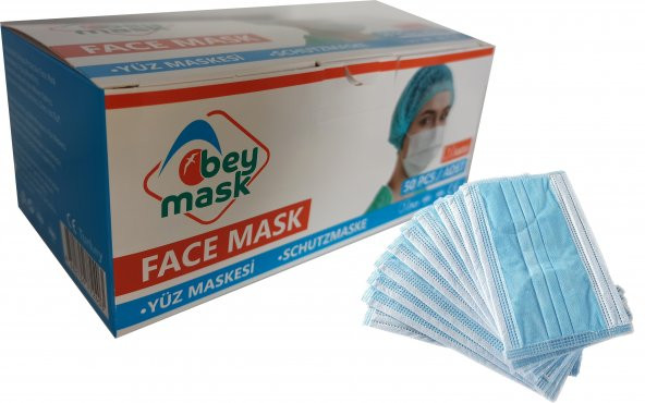 BeyMask 3 Katlı Full Ultrasonik Telli Meltblown Kumaş Cerrahi Maske 50'li 1 Kutu ürün görseli 1