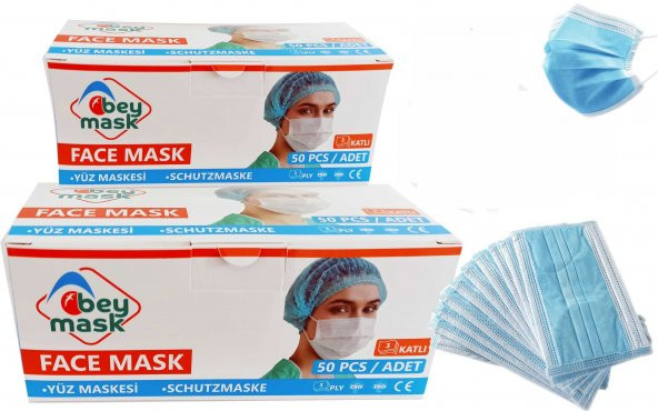 BeyMask 3 Katlı Full Ultrasonik Telli Spunbond Kumaş Cerrahi Maske 50'li 2 Kutu ürün görseli 1