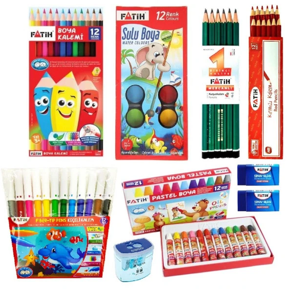 Fatih Okul Kırtasiye Seti Pastel+Sulu+Kuru+Keçeli Kalem FATİHSET2 ürün görseli 1