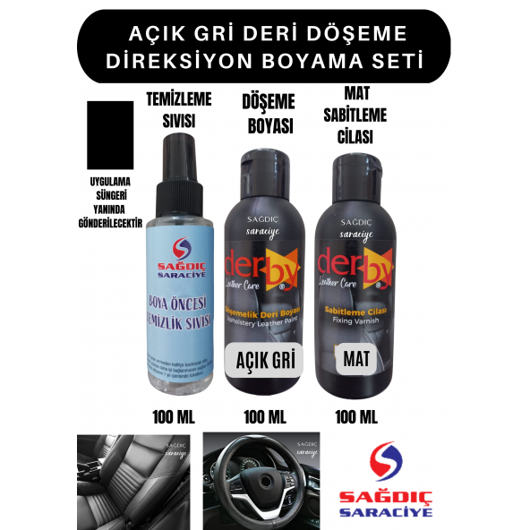 3'Lü Derby Açık Gri Deri Oto Direksiyon Döşeme Boyama Seti ürün görseli 1