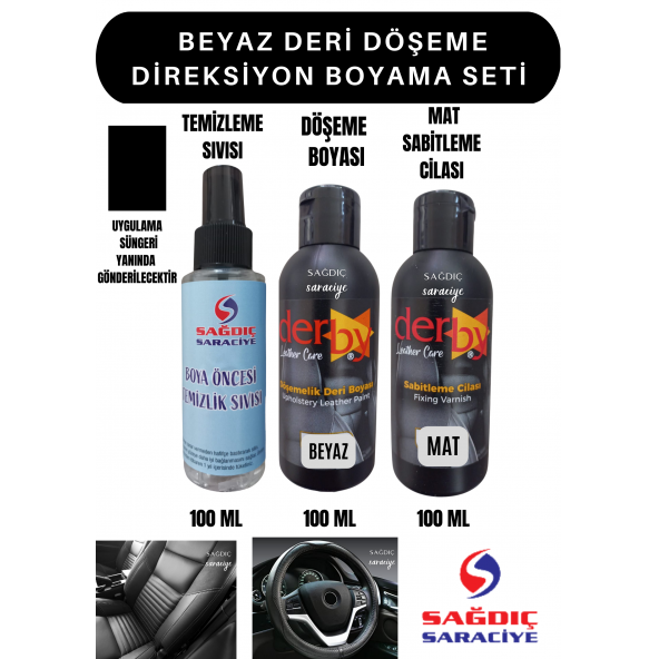 3'Lü Derby Beyaz Deri Oto Direksiyon Döşeme Boyama Seti ürün görseli 1