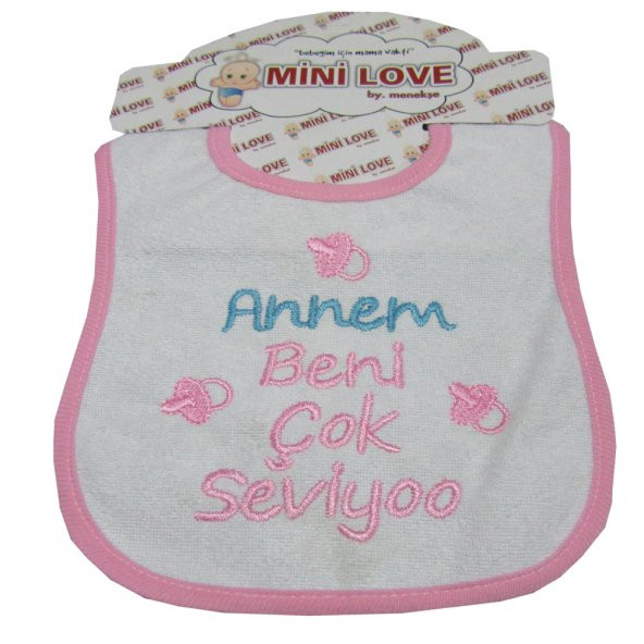 PAMUKLU KIZ BEBEK PEMBE SALYA MAMA ÖNLÜĞÜ  YAZILI MAMA ÖNLÜĞÜ ürün görseli 1