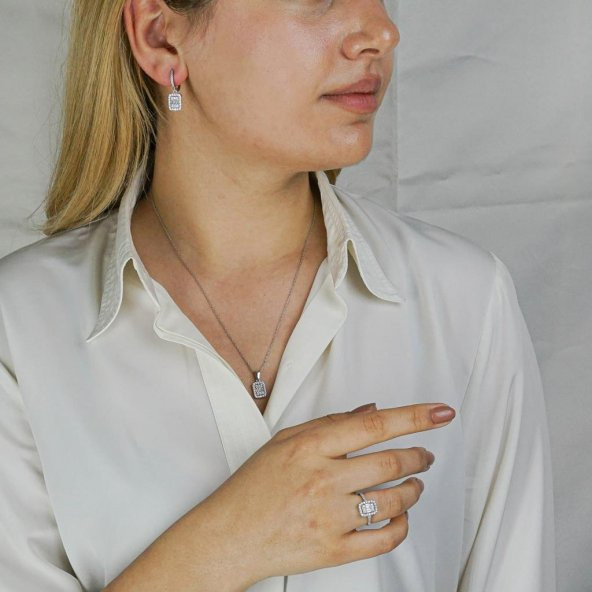 Baget Zirkon Taşlı Gümüş Bayan Set ürün görseli 1