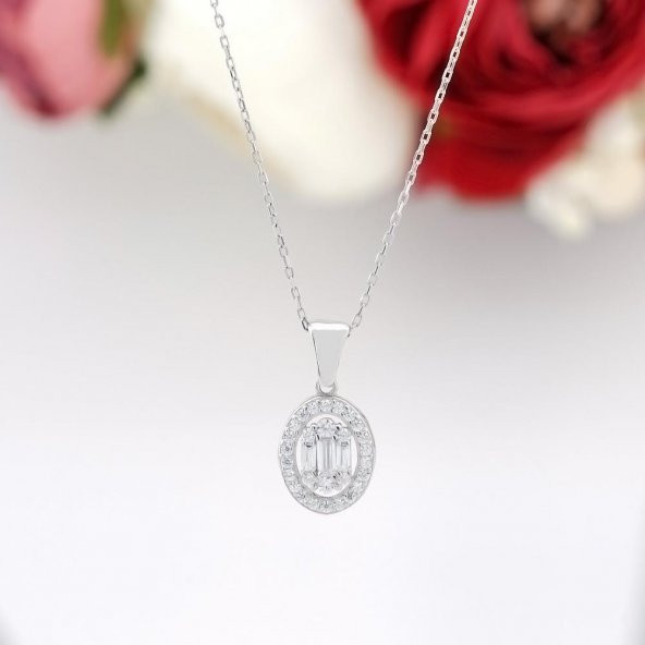 Oval Baget Zirkon Taşlı Gümüş Bayan Set - Resim 2