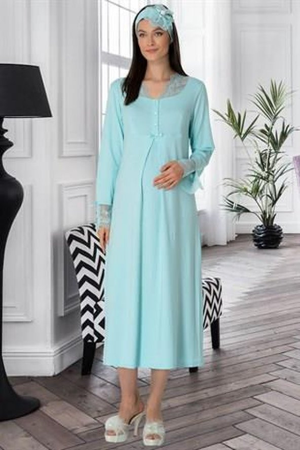 Mecit Pijama 5312 Turkuaz  Hamile Lohusa Gecelik ürün görseli 1