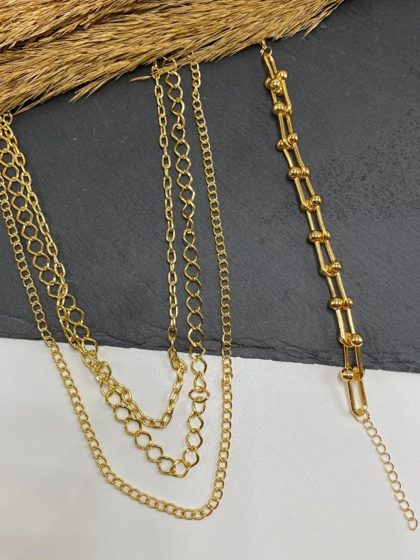 3'Lü Set Zincir Kolye Tiffany Bileklik Seti ürün görseli 1