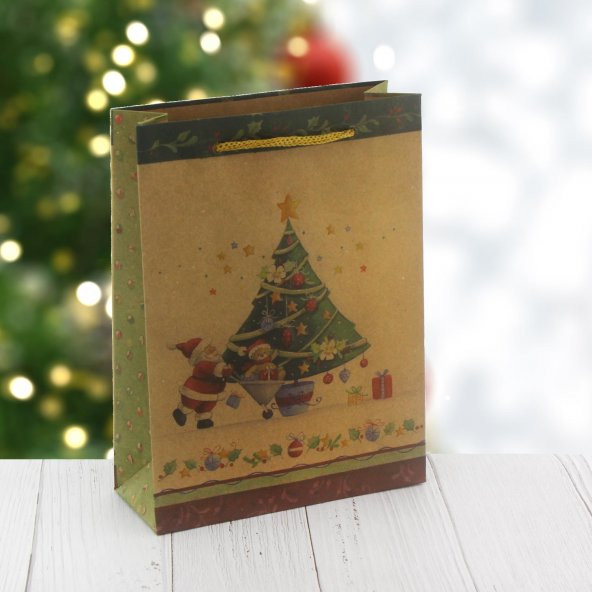 6 Adet 15x20cm Kraft Karton Çanta Çam Ağaçlı ürün görseli 1