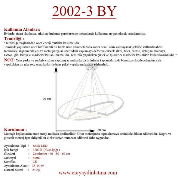 Eray Aydınlatma 2002-3 Beyaz Led Avize - Resim 4