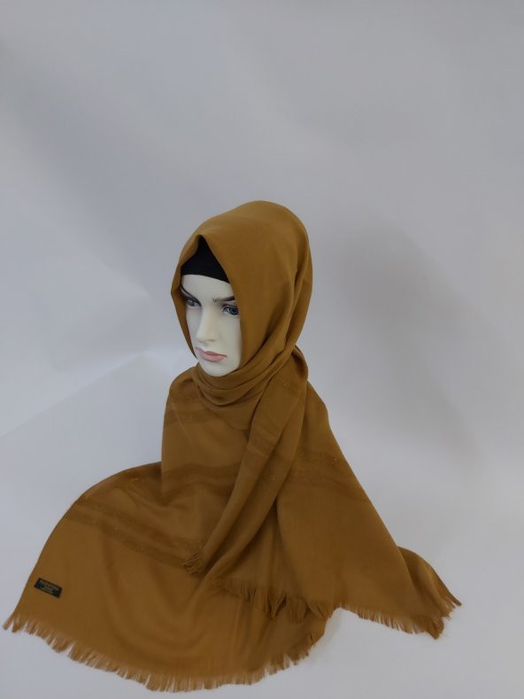 Desenli Keten Şal Hardal B047-109 - Resim 4