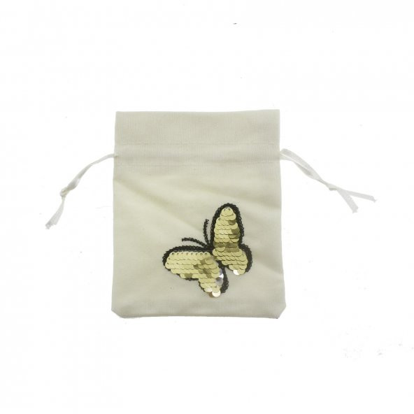 10 Adet 10x12cm Pullu Kelebek İşlemeli Keten Kese - Resim 2