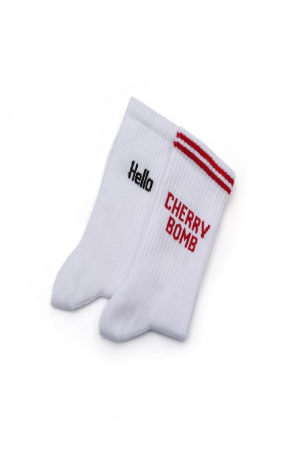2li Kadın Asortili Hello ve Cherry Bomb Yazılı Çorap 8500-B2 ürün görseli 1