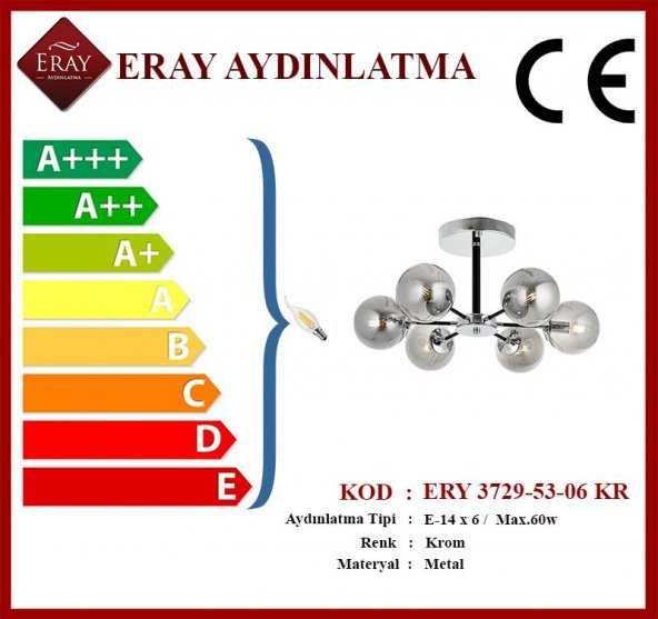 Eray Aydınlatma Topaç 6 lı Krom Avize - Resim 3