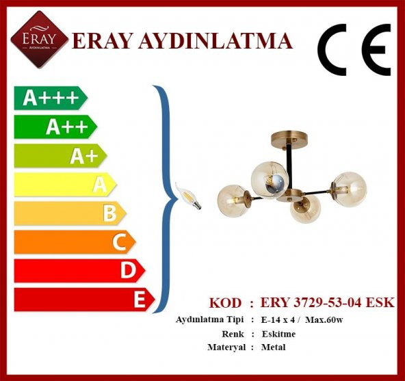 Eray Aydınlatma Topaç 4 lü Eskitme Avize - Resim 3