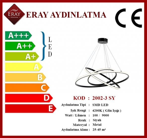 Eray Aydınlatma 2002-3 Siyah Led Avize - Resim 3