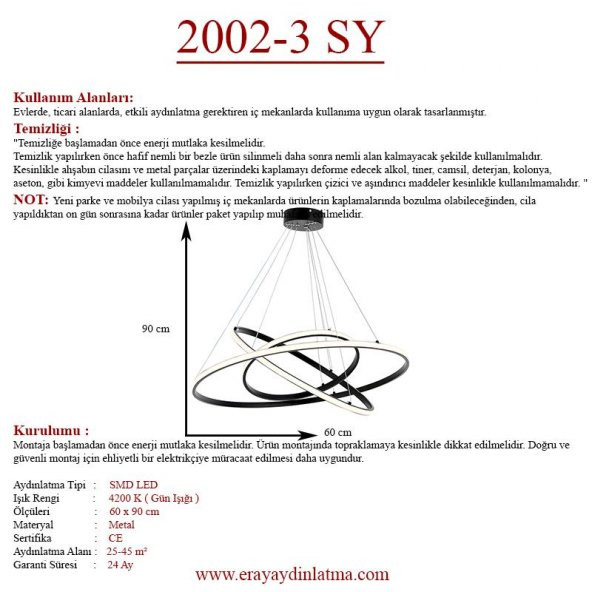 Eray Aydınlatma 2002-3 Siyah Led Avize - Resim 4