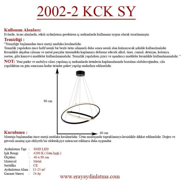 Eray Aydınlatma 2002-2 30-40 Siyah Led Avize - Resim 4