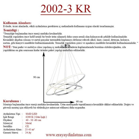 Eray Aydınlatma 2002-3 Krom Led Avize - Resim 4