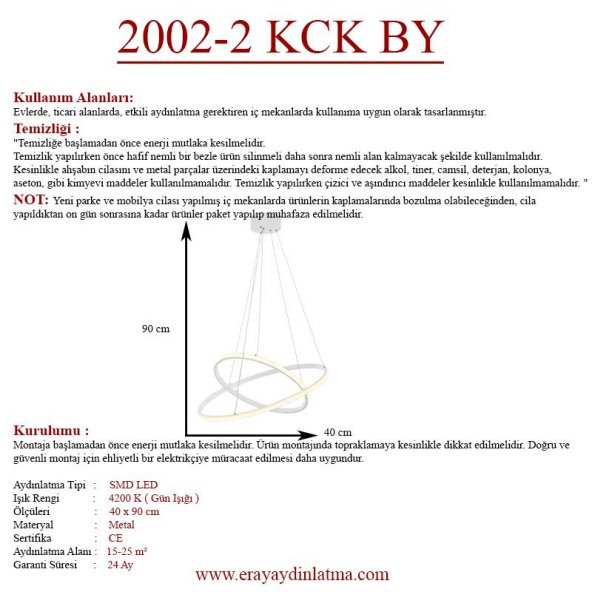 Eray Aydınlatma 2002-2 30-40 Beyaz Led  Avize - Resim 3