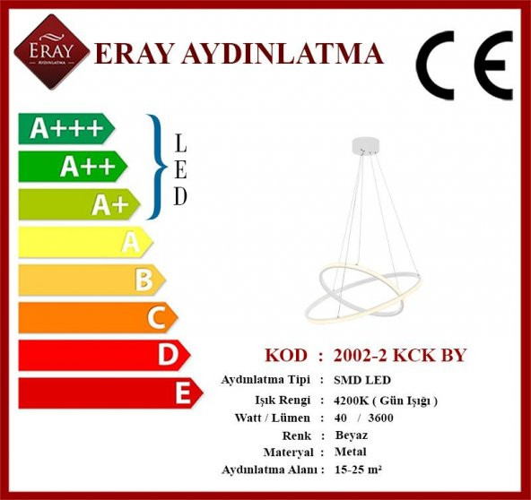 Eray Aydınlatma 2002-2 30-40 Beyaz Led  Avize - Resim 4