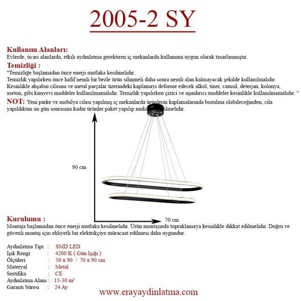 Eray Aydınlatma 2005-2 Siyah Elips Led  Avize - Resim 4