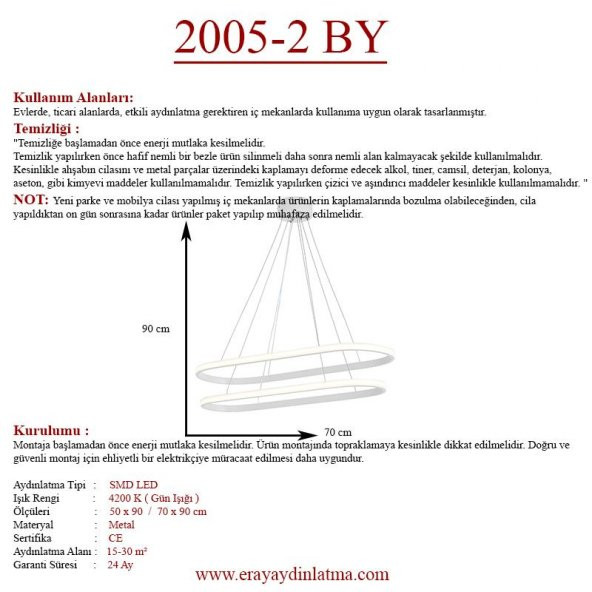 Eray Aydınlatma 2005-2 Beyaz Elips Led  Avize - Resim 4
