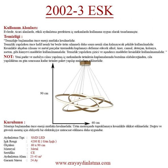 Eray Aydınlatma 2002-3 Eskitme Led Avize - Resim 4