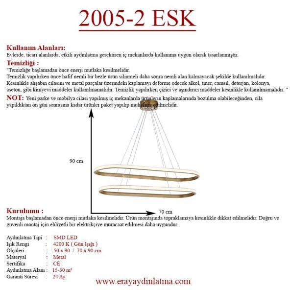 Eray Aydınlatma 2005-2 Eskitme Elips Led  Avize - Resim 4