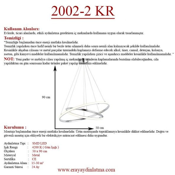 Eray Aydınlatma 2002-2 Krom Led Avize - Resim 3