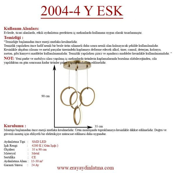 Eray Aydınlatma 2004-4 Y Eskitme Led Avize - Resim 4