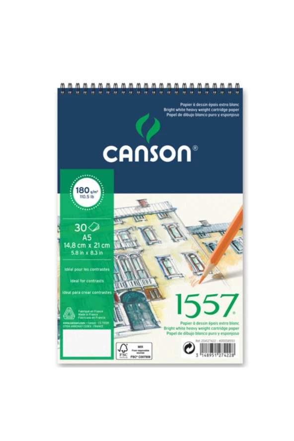 Canson A5 1557 Resim Ve Çizim Blok 180 gr 20 Yaprak Resim Defteri Üstten Spiralli ürün görseli 1