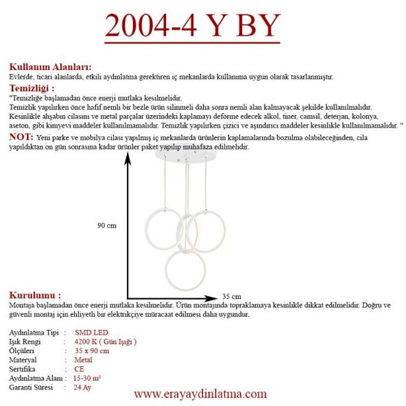 Eray Aydınlatma 2004-4 Y Beyaz Led Avize - Resim 4