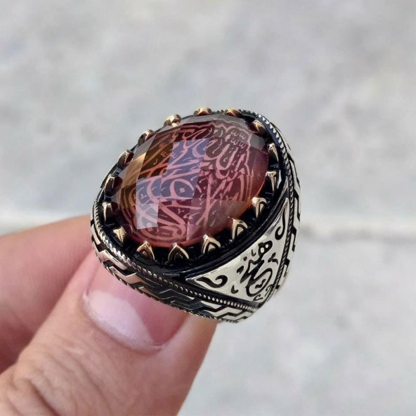 925 Ayar Gümüş Zultanit Taşlı La Galibe İllallah Yazılı Erkek Yüzük ürün görseli 1
