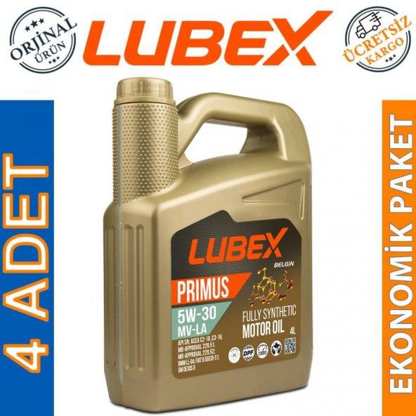 Lubex Primus MV-LA 5W-30 4 Lt Tam Sentetik Motor Yağı (4 Adet) ürün görseli 1