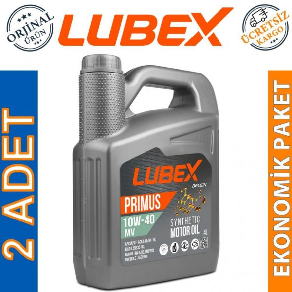 Lubex Primus MV 10W-40 4 Lt Sentetik Motor Yağı (2 Adet) ürün görseli 1