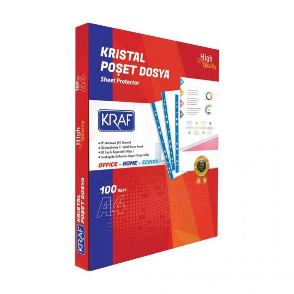 KRAF DELIKLI POSET DOSYA  A4 100 LU KRISTAL(1001) ürün görseli 1