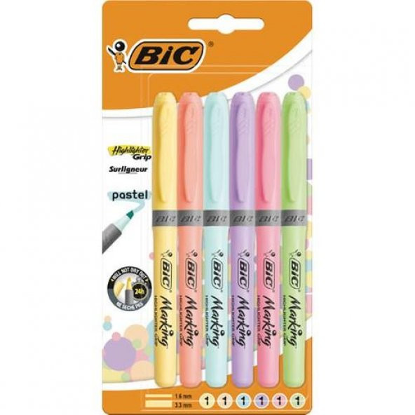 BIC FOSFORLU K.BRITE LINER GRIP PASTEL 6 LI 992561 ürün görseli 1
