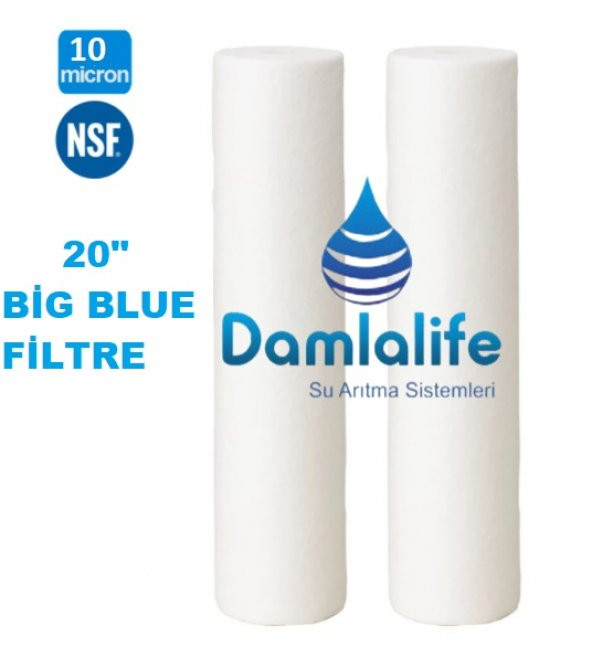 Damlalife Big Blue 20 Jumbo Boy 10 Micron Sediment Elyaf Spun Filtre ürün görseli 1