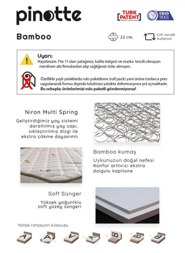 TEK KİŞİLİK 90x200 cm BAMBOO YATAK - Resim 2