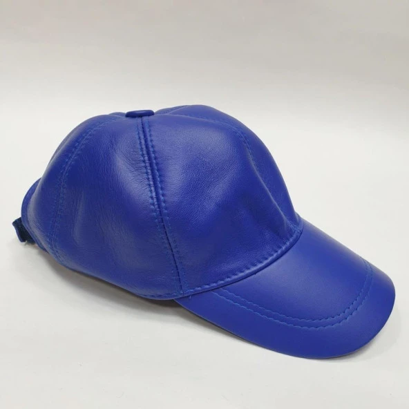 Mavi Renk Deri Unisex Şapka - Resim 2