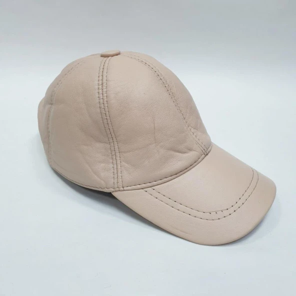 Krem Renk Deri Unisex Şapka - Resim 6