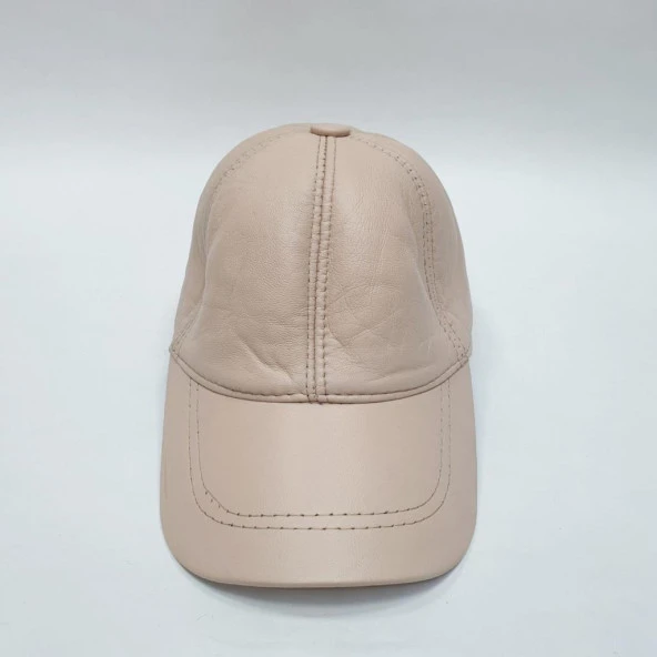 Krem Renk Deri Unisex Şapka - Resim 7