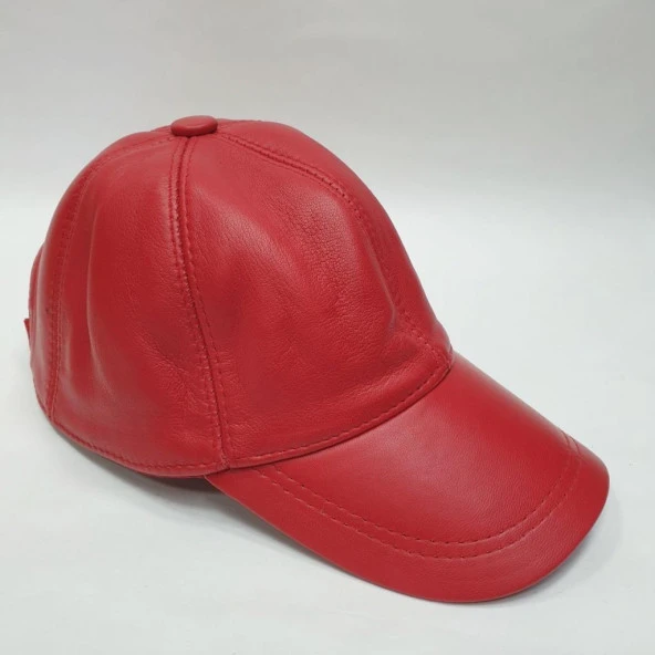 Kırmızı Renk Deri Unisex Şapka - Resim 10