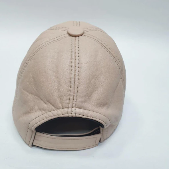 Krem Renk Deri Unisex Şapka - Resim 10