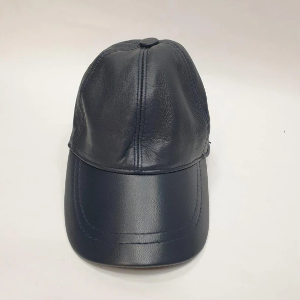 Lacivert Renk Deri Unisex Şapka - Resim 12