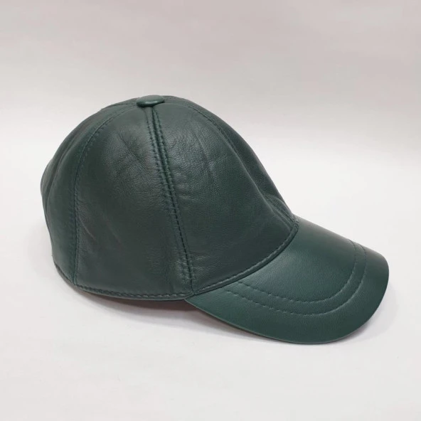 Yeşil Renk Deri Unisex Şapka - Resim 3