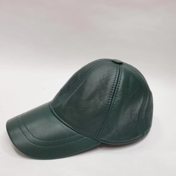 Yeşil Renk Deri Unisex Şapka - Resim 5