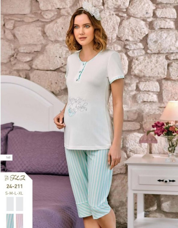 FLZ 24-211 HAMİLE LOHUSA KAPRİ PİJAMA TAKIMI ürün görseli 1