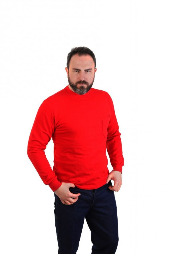 ESER - Bisiklet Yaka Sweatshirt - Cepli - Kırmızı ürün görseli 1